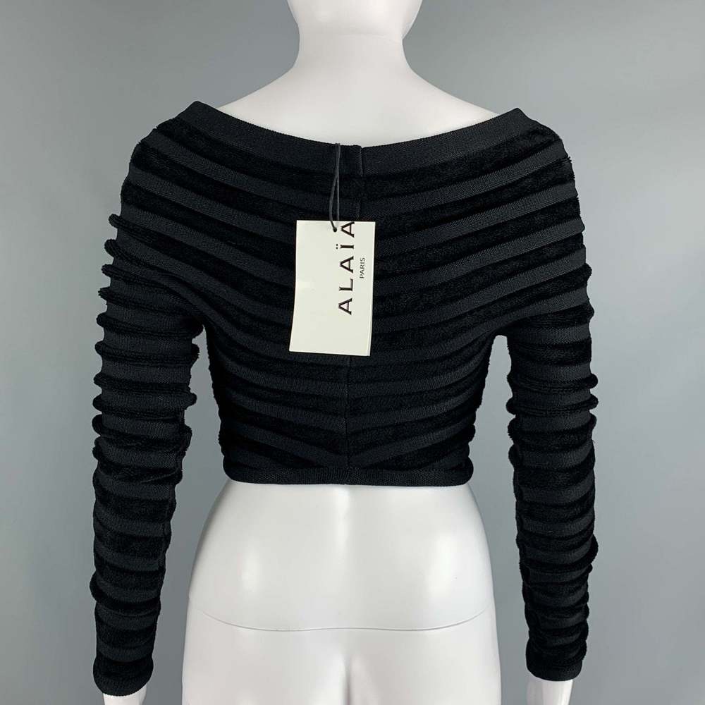 ALAIA Black Viscose Polyamide Velvet Cropped Pullover - Picture 4 of 9
